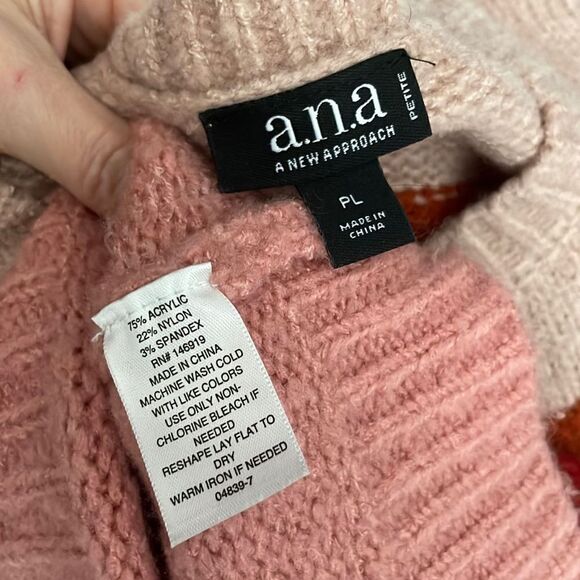 a.n.a. Wide Striped Balloon Sleeve Sweater Blush Rust Cream Maroon Pink sz PL Pe - Picture 4 of 4